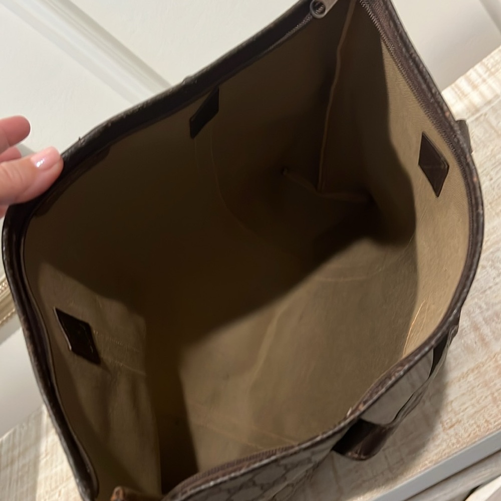 Gucci GG Coated Canvas & Brown Large Leather Tote Shoulder Overnight Bag EUC - Picture 8 of 12